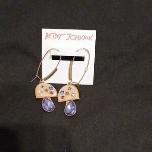Betsey Johnson Gold Earrings with Purple and Multicolor Accents